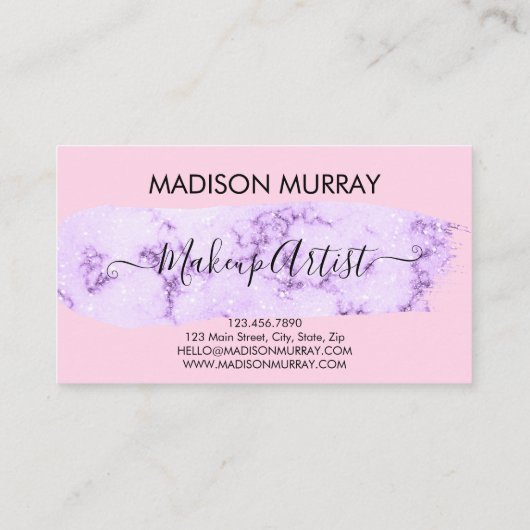 Blush Pink & Lilac Lila Einhorn Monogramm Name Visitenkarte (Rückseite)