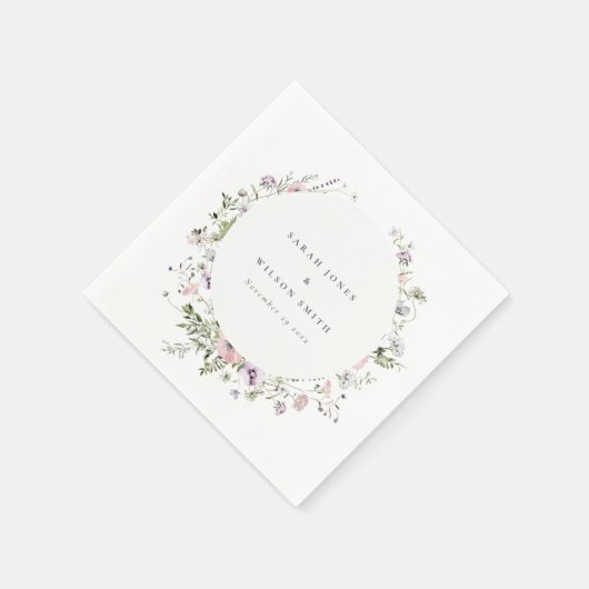 Blush Pink Lilac Wildblume Circle Frame Wedding Serviette (Ecke)