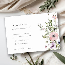 Blush Pink Lilac Wildblume Wreath Wedding RSVP Begleitkarte