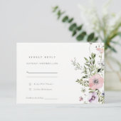 Blush Pink Lilac Wildblume Wreath Wedding RSVP Begleitkarte (Stehend Vorderseite)