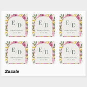 Blush Pink Lily Arched Monogram Wedding Envelope Quadratischer Aufkleber (Blatt)