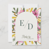 Blush Pink Lily Arched RSVP Card with QR Code Karte (Vorderseite)