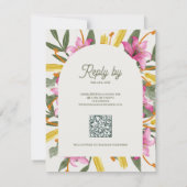 Blush Pink Lily Arched RSVP Card with QR Code Karte (Rückseite)