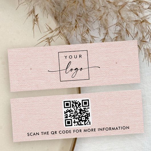 Blush pink linen logo QR stud earring display card