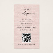 Blush pink linen look logo QR code business cards (Rückseite)