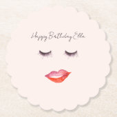 Blush Pink Lips and Eyelashes Birthday Untersetzer (Vorderseite)
