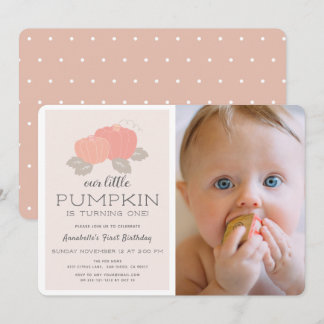 Blush Pink Little Pumpkin Girl Foto 1. Geburtstag Einladung