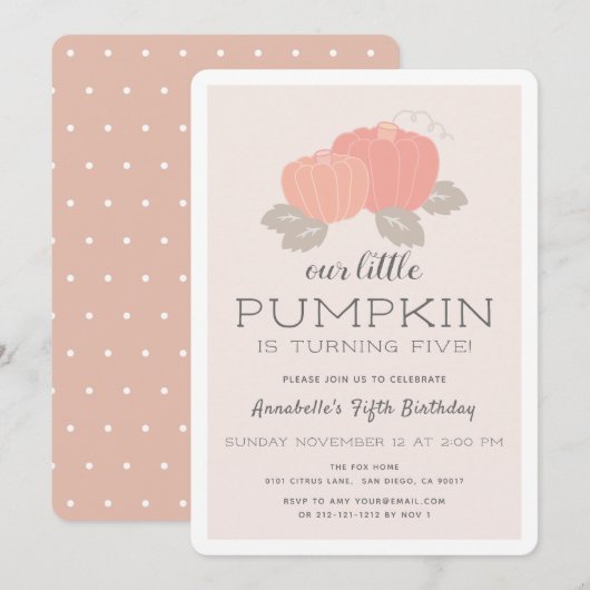 Blush Pink Little Pumpkin Girl Geburtstag Einladung (Vorne/Hinten)