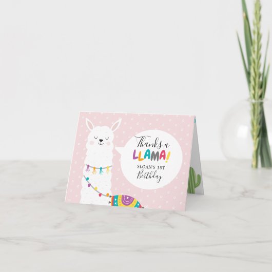Blush Pink Llama Cactus Foto Vielen Dank Karte (Vorderseite)