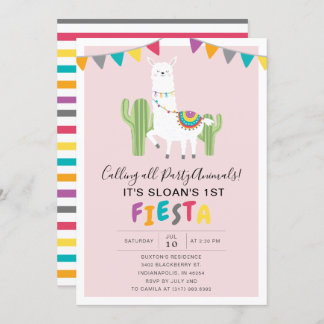 Blush Pink Llama Fiesta Geburtstagsparty Einladung