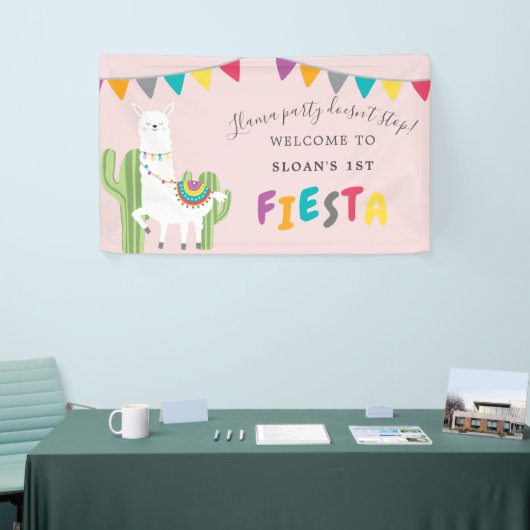 Blush Pink Llama Fun Cactus Birthday Party Willkom Banner (Messeveranstaltung)