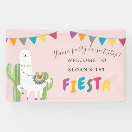 Blush Pink Llama Fun Cactus Birthday Party Willkom Banner (Horizontal)