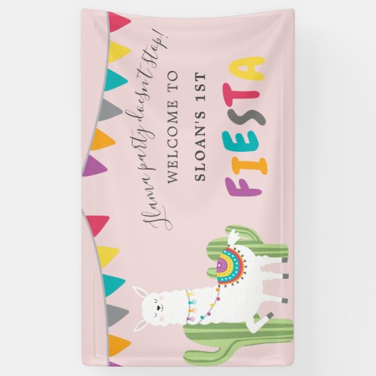 Blush Pink Llama Fun Cactus Birthday Party Willkom Banner (Vertikal)