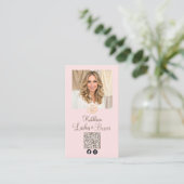 Blush Pink Logo QR Code Photo Lashes and Brows Visitenkarte (Stehend Vorderseite)