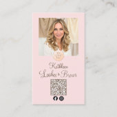 Blush Pink Logo QR Code Photo Lashes and Brows Visitenkarte (Vorderseite)