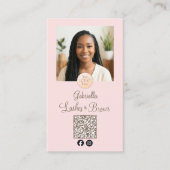 Blush Pink Logo QR Code Photo Lashes and Brows Visitenkarte (Vorderseite)