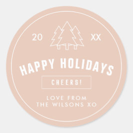 Blush Pink Logo Style Moderner Weihnachtsbaum Runder Aufkleber