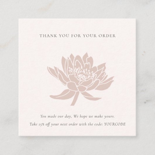 BLUSH PINK LOTUS FLORA LOGO SHOPPPING DANKEN QUADRATISCHE VISITENKARTE (Vorderseite)