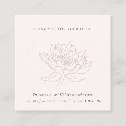 BLUSH PINK LOTUS FLORAL LOGO SHOPPPING DANKEN QUADRATISCHE VISITENKARTE (Vorderseite)