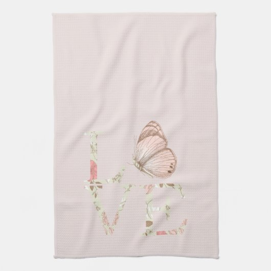 Blush Pink Love Butterfly Floral Geschirrtuch (Vertikal)