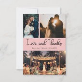 Blush Pink Love & Thanks Three Photo Wedding Karte (Vorderseite)