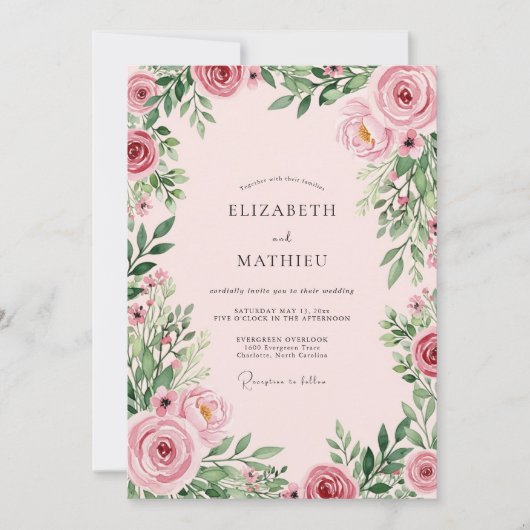Blush Pink Luminous Botanical Wedding Einladung (Vorderseite)