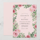 Blush Pink Luminous Botanical Wedding Einladung (Vorne/Hinten)