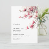 Blush Pink Magnolia Botanical Watercolor Wedding Einladung (Stehend Vorderseite)