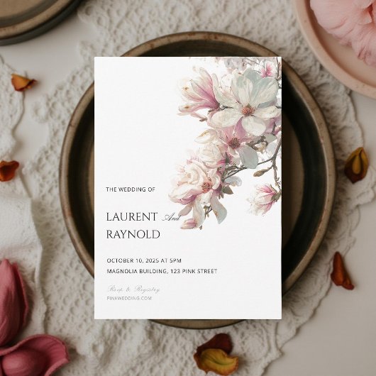 Blush Pink Magnolia Botanical Watercolor Wedding  Einladung