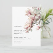 Blush Pink Magnolia Botanical Watercolor Wedding Einladung (Stehend Vorderseite)