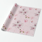 Blush Pink Magnolia Floral Wasserfarbenes Geschenk Geschenkpapier (Ungerollt)