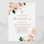 Blush Pink Magnolia und Hydrangea Baby Dedication Folieneinladung (Vorderseite)