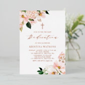 Blush Pink Magnolia und Hydrangea Baby Dedication Folieneinladung (Stehend vorne)