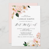 Blush Pink Magnolia und Hydrangea Bat Mitzvah Einladung (Vorne/Hinten)