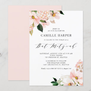 Blush Pink Magnolia und Hydrangea Bat Mitzvah Einladung