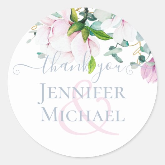 Blush Pink Magnolia Wedding Runder Aufkleber (Vorderseite)