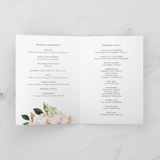 Blush Pink Magnolias & Hydrangeas Wedding Booklet Programm (Innenseite)
