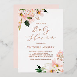 Blush Pink Magnolias Rose Gold Baby Dusche Folieneinladung