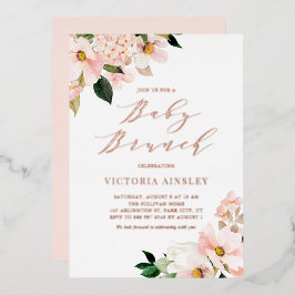 Blush Pink Magnolias Rose Gold Foil Kinderdusche Folieneinladung