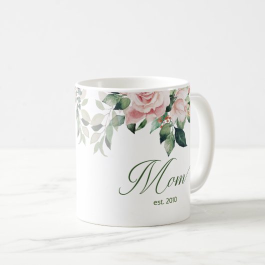 Blush Pink Mama Blumenschrift Kaffeemaschine Tasse (VorderseiteRechts)