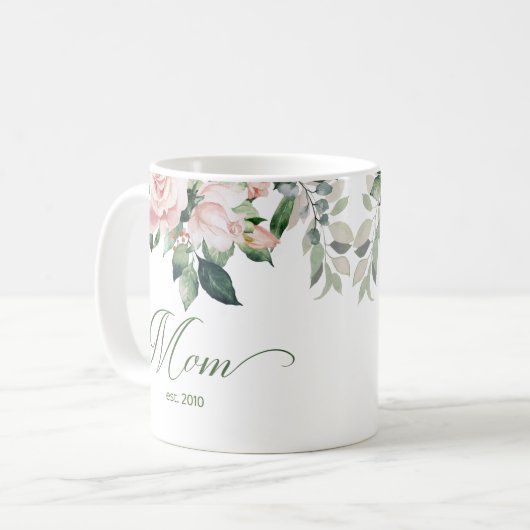 Blush Pink Mama Blumenschrift Kaffeemaschine Tasse (Vorderseite Links)