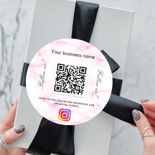Blush pink marble business qr code instagram runder aufkleber