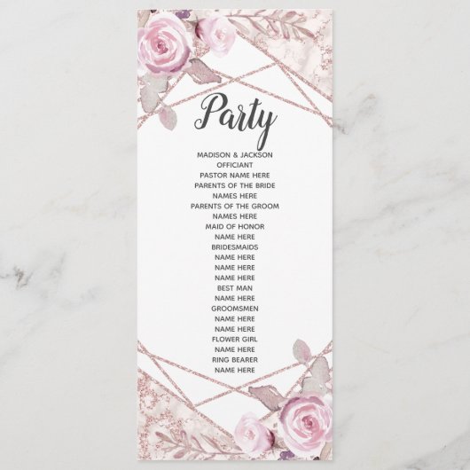 Blush Pink Marble Frame Flora Hochzeitsprogramm Programm (Rückseite)