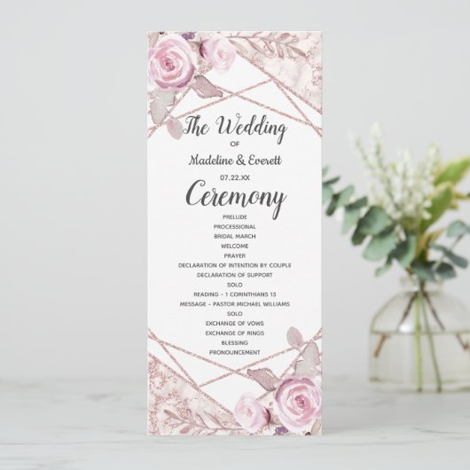 Blush Pink Marble Frame Flora Hochzeitsprogramm Programm (Stehend Vorderseite)