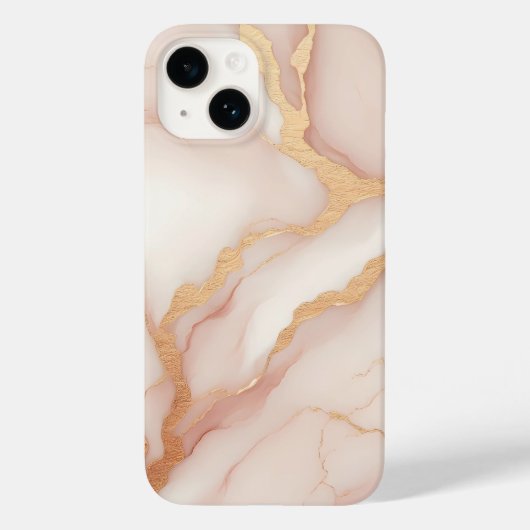 Blush Pink Marble iPhone 14 Fall mit Gold Veins Case-Mate iPhone Hülle (Rückseite)