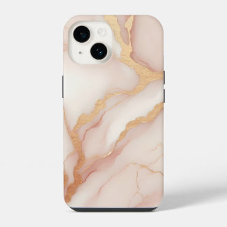 Blush Pink Marble iPhone 14 Fall mit Gold Veins Hülle