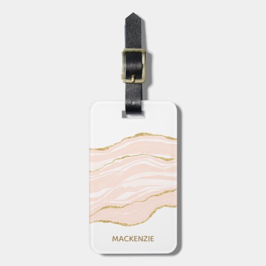 Blush Pink Marbour Agate Gold Glitzer Gepäckanhänger (Vorderseite vertikal)