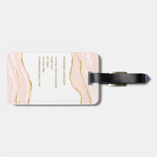 Blush Pink Marbour Agate Gold Glitzer Gepäckanhänger (Rückseite horizontal)