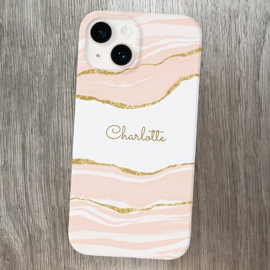 Blush Pink Marbour Agate Gold Glitzer Personalisie Case-Mate iPhone Hülle