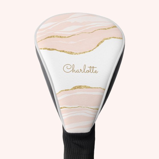 Blush Pink Marbour Agate Gold Glitzer Personalisie Golf Headcover